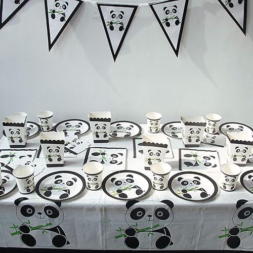 Miniatura 5 de Juego de suministros de fiesta temática de Panda Baby - Platos desechables para pastel de bebé Panda y servilletas, decoraciones de fiesta de