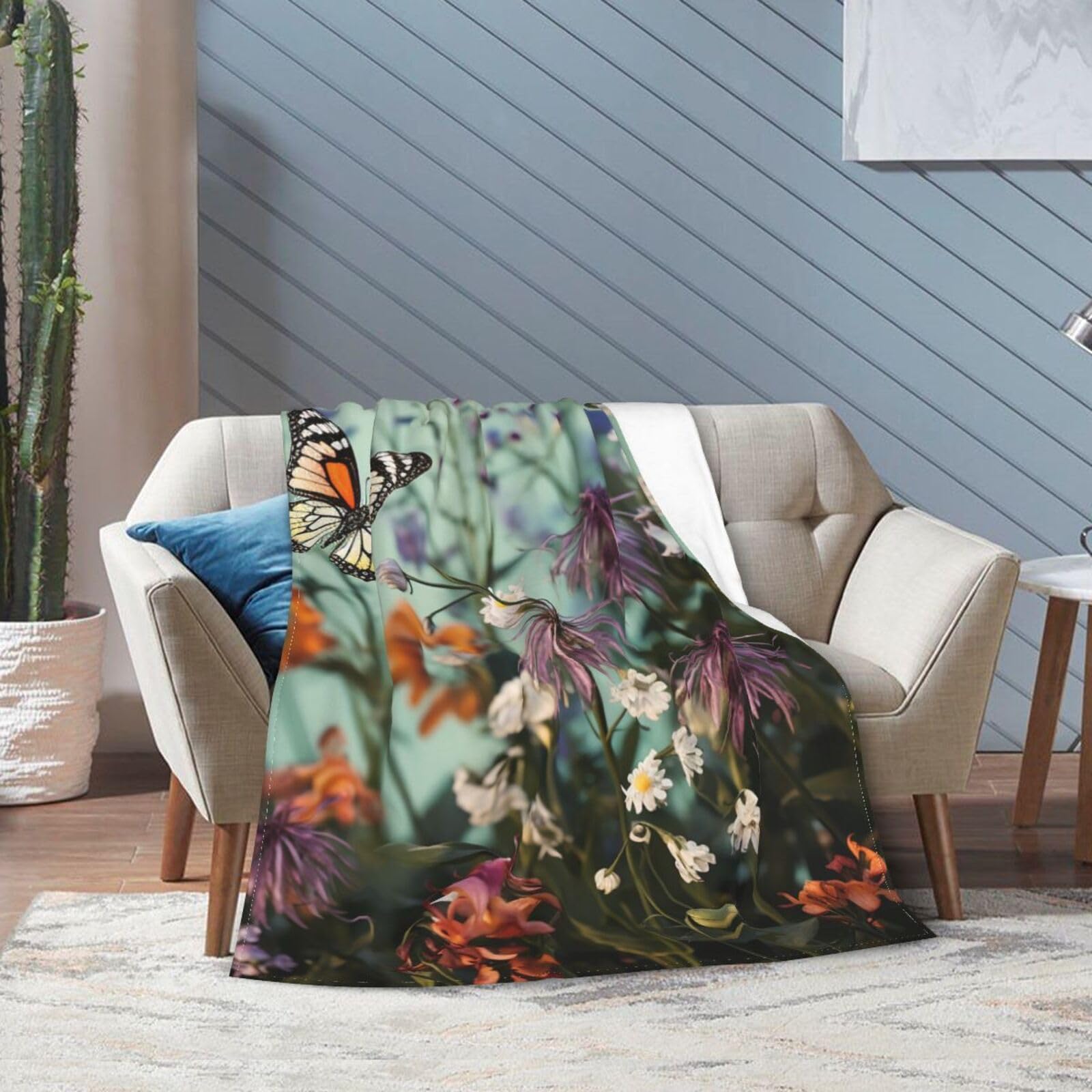 Couverture pelucheuse légère de canapé motif floral pour vos soirées