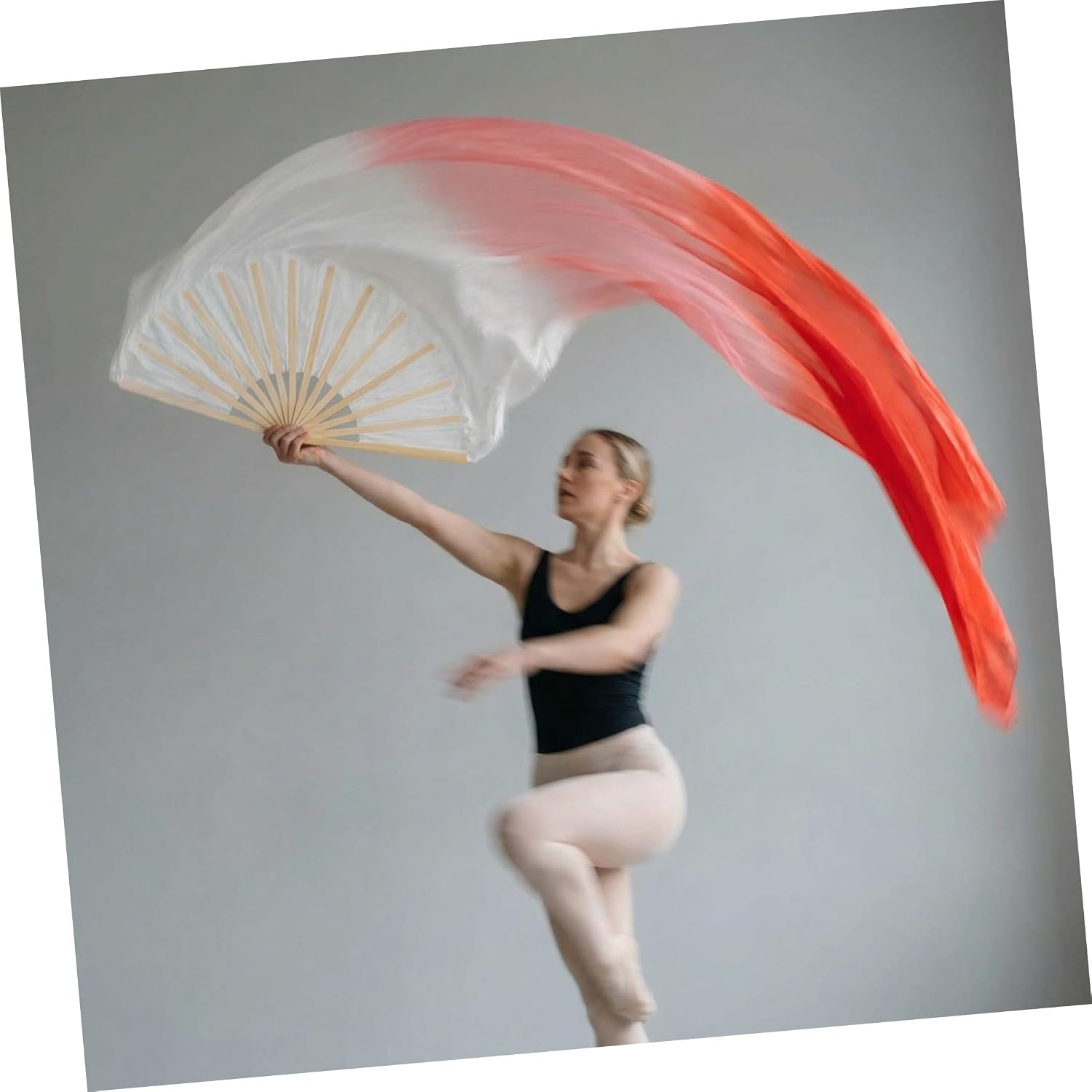 POPETPOP 2pcs Lightweight Fabric Dance Fans for Stage Shows, Colorful Gradient Long Belly Dance Veil Fans with Frame, for Large Outdoor Performances