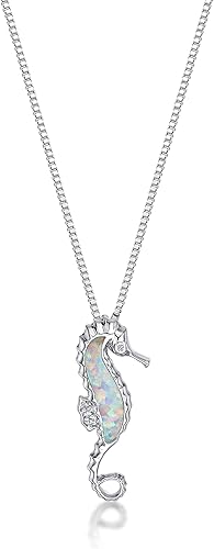 .012 quilates diamante y Creado Opal Caballito de Mar Colgante en plata de ley 18"