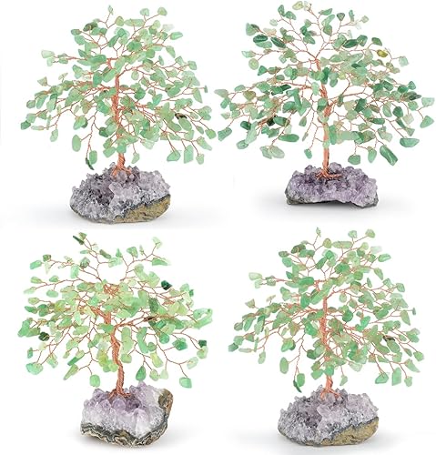 Miniatura 7 de Árbol de la vida con piedras preciosas de chakras, jade de aventurina verde natural con base de racimo de amatista, árbol de dinero decorativo de