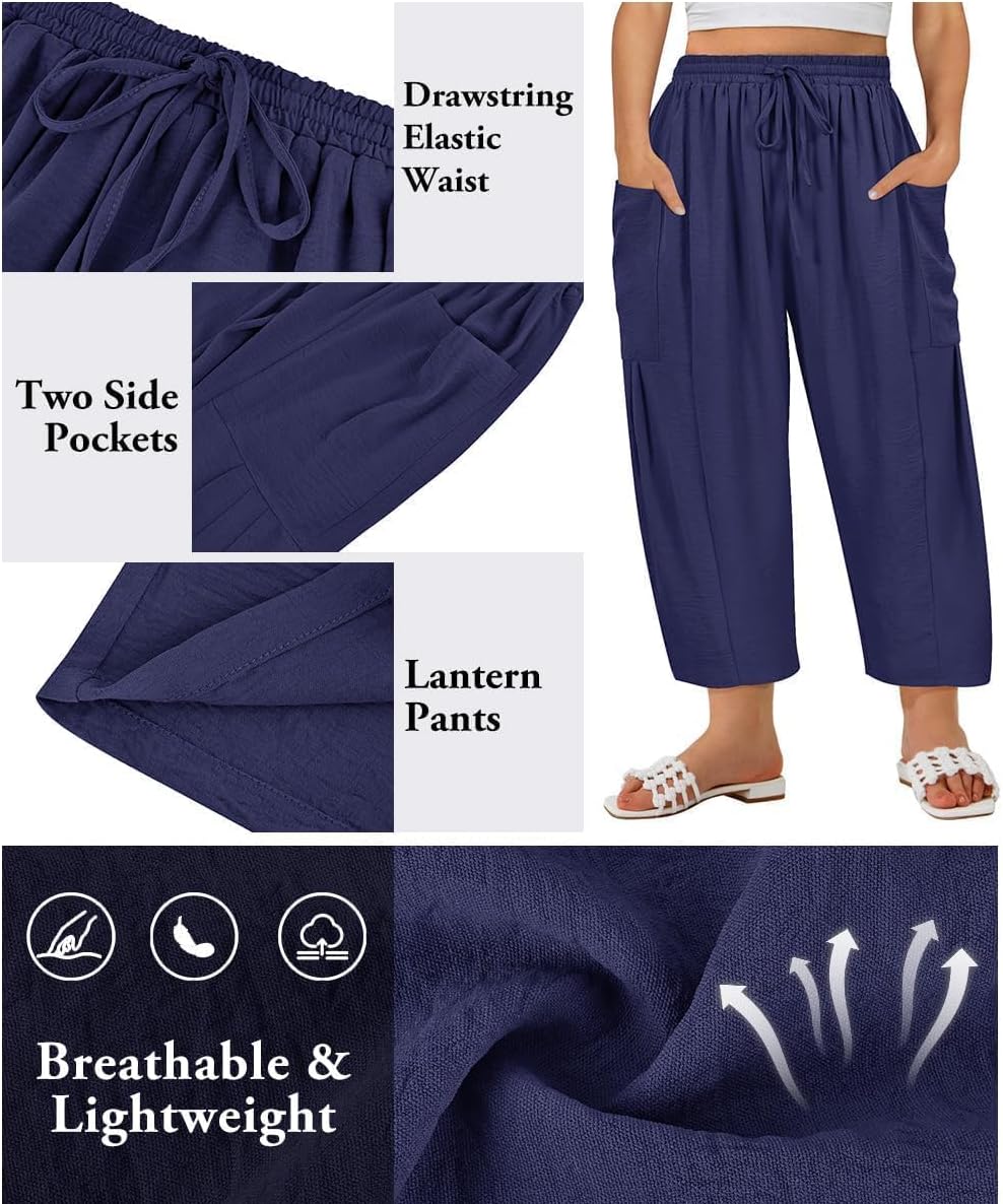 TIYOMI Plus Size Pants for Women Summer Palazzo Harem Pants Drawstring Lightweight Pant with Pockets Loose Casual XL-5XL - Image 4