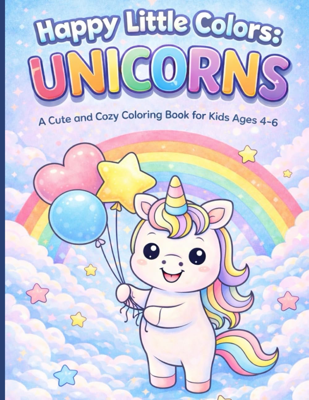 Happy Little Colors: Unicorns: A Cute and Cozy Coloring Book for Kids Ages 4-6