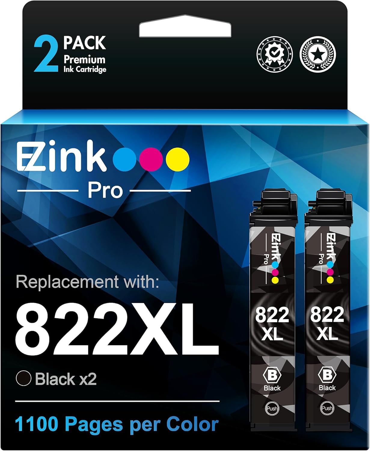 E-Z Ink Pro 822XL Ink Cartridges Remanufactured Replacement for Epson 822XL Black Printer Ink for Workforce Pro WF-3823 WF-4833 WF-4830 WF-4820 WF-4830 WF-3820 Printer Ink Cartridges (2 Black)