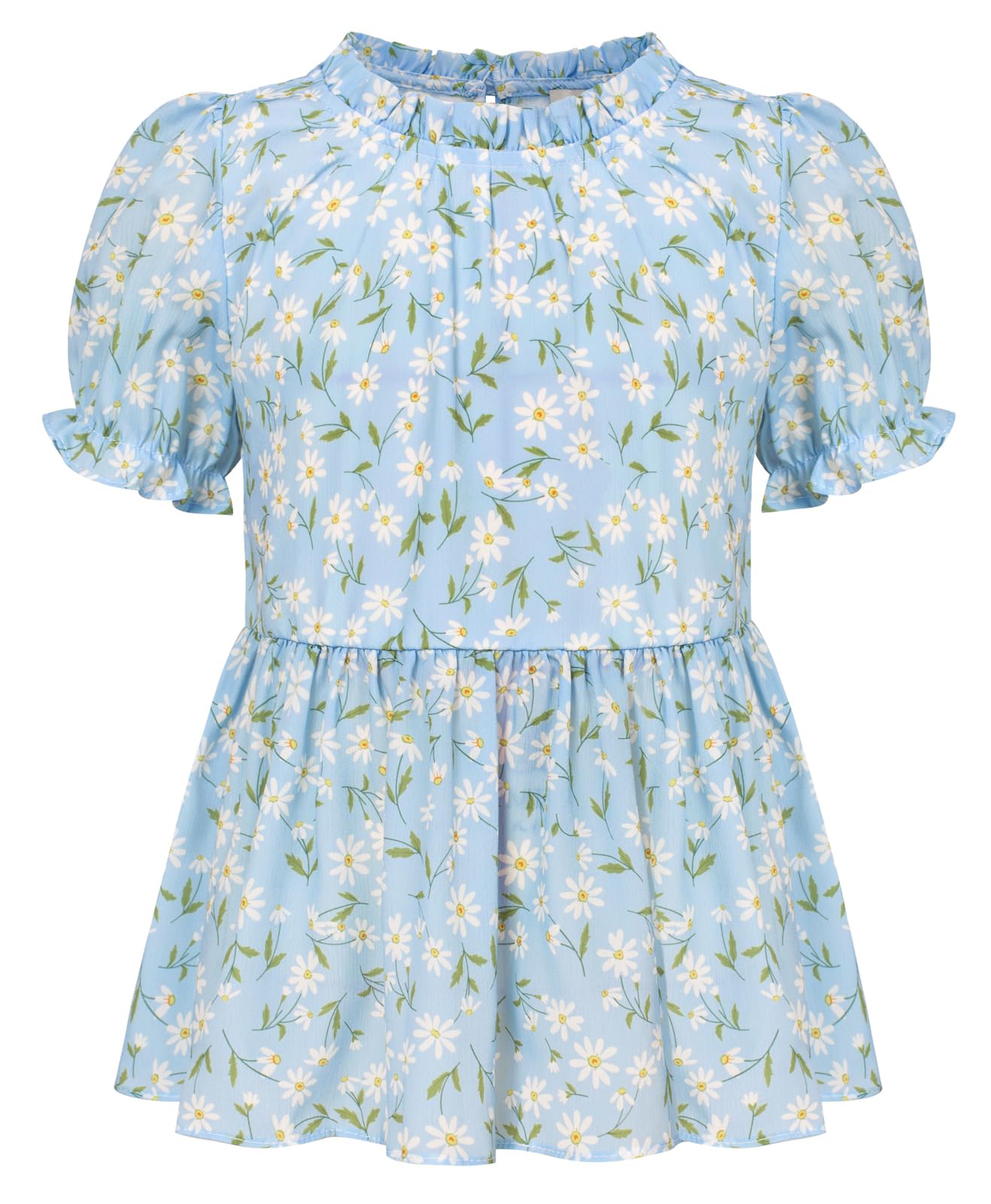 GRACE KARIN Blusa de manga corta con volantes y flores para niñas, camisa holgada de verano con estampado floral