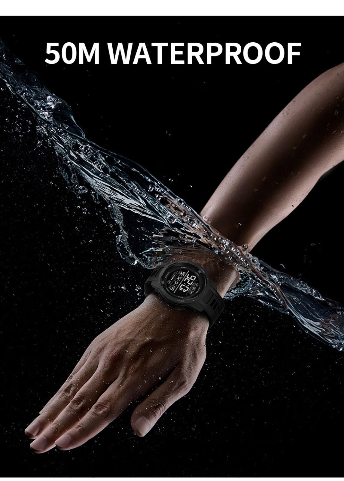 Orologio Digitale Sportivo da Uomo, Impermeabile con Grande quadrante, retroilluminazione, Uomini Attivi.