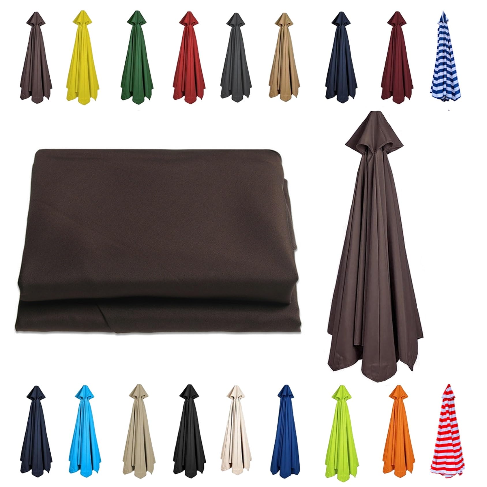CMJYMX 6/8 Arms Patio Replacement Parasol Canopy | Sun Umbrella Replacement Cloth 230cm/270cm/300cm | Waterproof Umbrella Replacement Top Shade Fabric Cover(Brown,6 RIBS: 270CM/8.8FT)