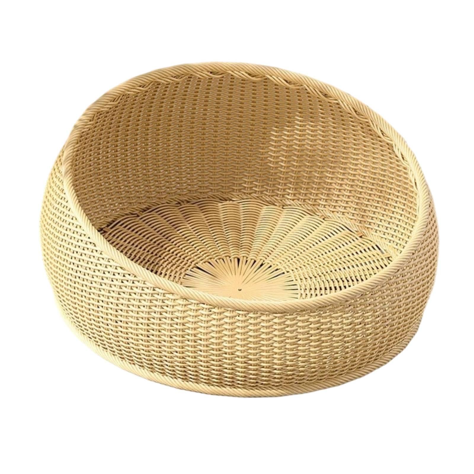 Wicker Katzenbett Kunstharz Rattan Korb Geflecht Nest für Katzen Schlafplatz Hunde Welpen Waschbar Katzenzubehör Luftdurchlässig für Senioren Katzen H, Beige
