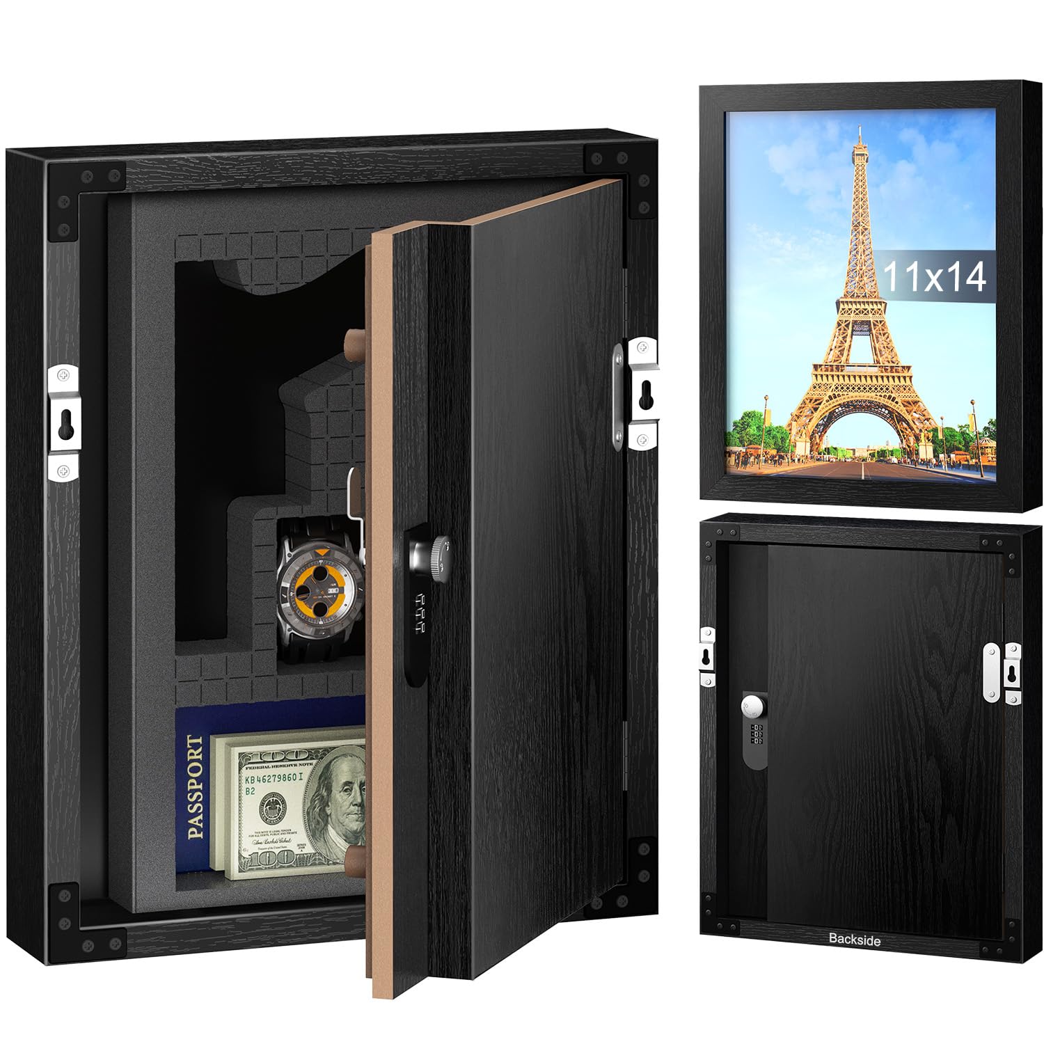 ANZAKY Hidden Safe with Lock, Wooden Picture Frame Diversion Safe ...