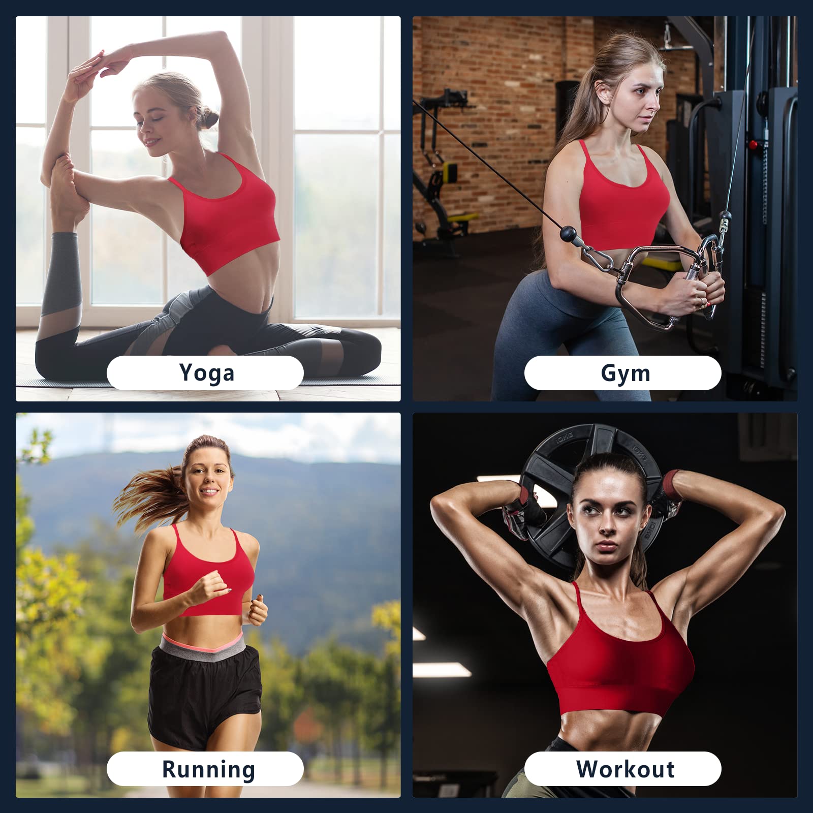 Sujetadores deportivos para mujer, espalda cruzada, acolchados, soporte medio, para yoga, gimnasio, correr, entrenamiento, fitness, B - Rojo, Large