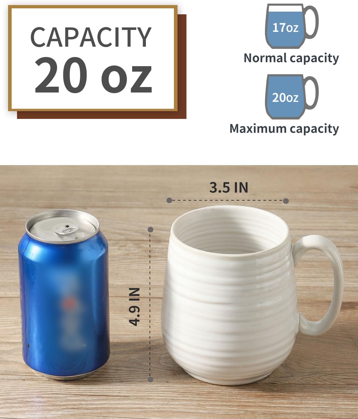 Hasense Coffee Mugs Set, 20 oz Large Coffee Cups with Handles, Ceramic Latte Cup for Tea, Cocoa, Oat Milk, Classic Soup Mug for Women and Men Gift, 2 Pcs, Clay-Infused White image 2