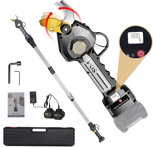 Tijeras de podar inalámbricas, podadora eléctrica sin escobillas de 21 V 2 Ah con poste de extensión de alto alcance de 7.5 pies, cuchillas de doble