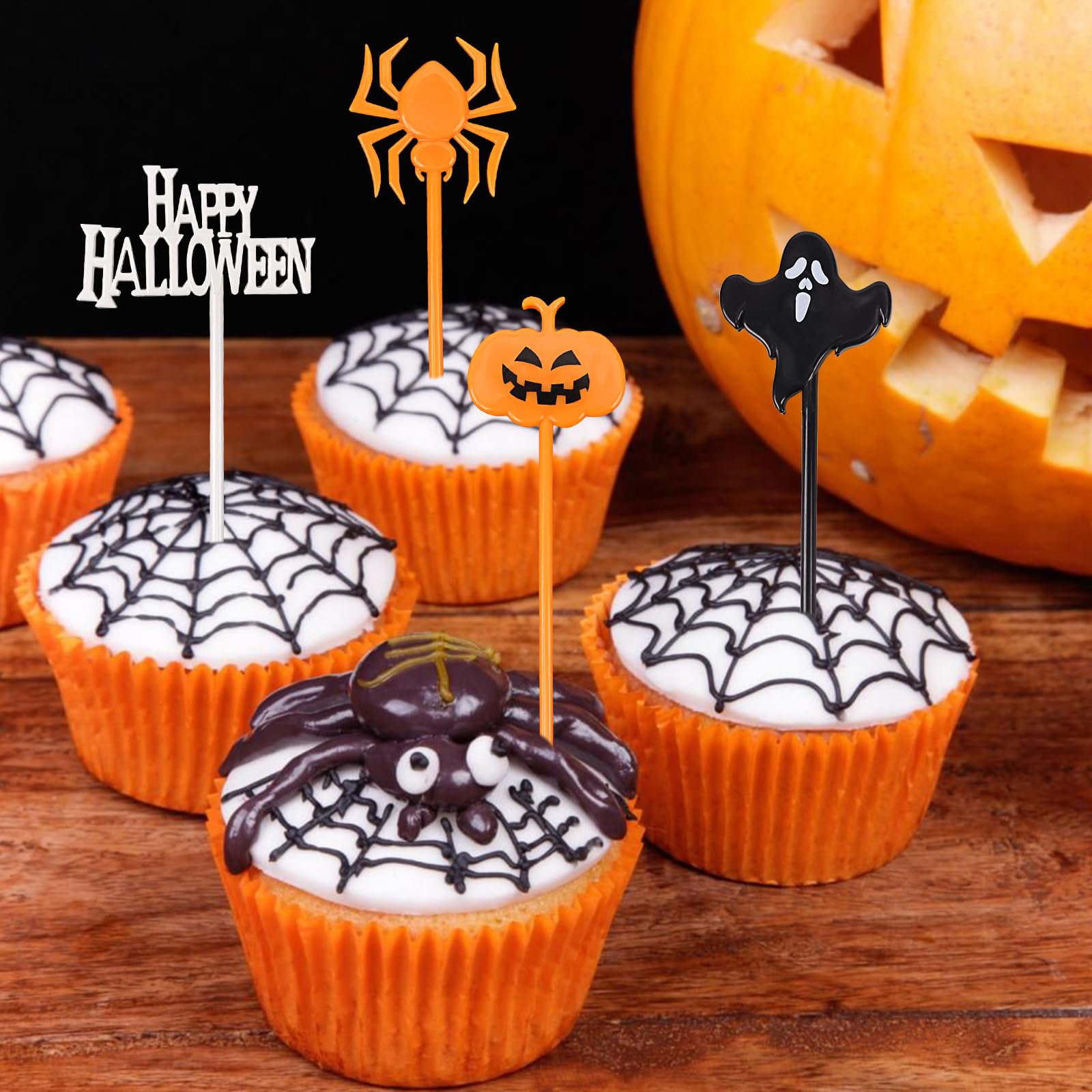 100 Pièces Halloween Gâteau Toppers, Fourchette à Fruits