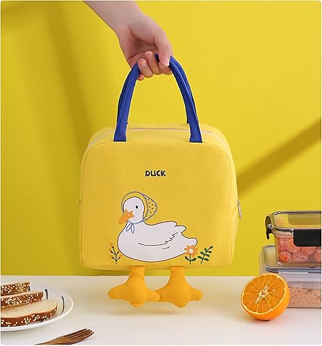 Miniatura 2 de Bolsas de almuerzo de pato de dibujos animados amarillas para niños, caja de almuerzo aislada reutilizable, cuello blanco, enfermera, estudiante,