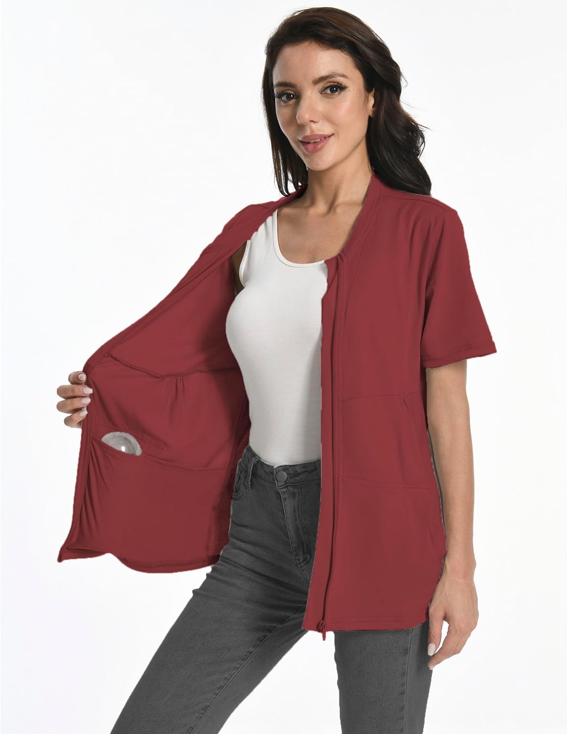 Post Mastectomy Zip Shirts with Drain Pockets Surgery Recovery Must Haves Clothing Comfy Short Sleeve Shirts - Image 6