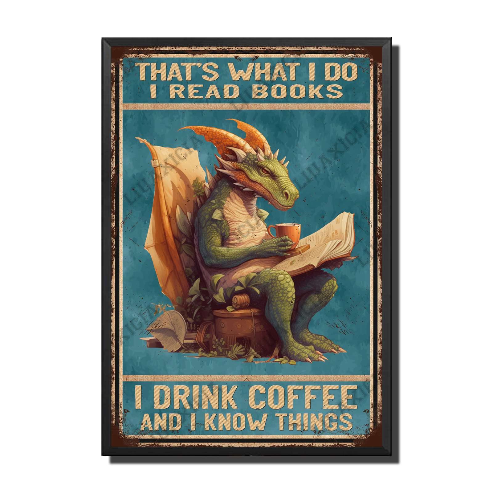 peiyeety Metal Tin Sign That's What I Do I Read Books Dragon Vintage Decorative Wall Art,Retro Book Lover Rustic Plaque for Home Living Room Bedroom Library Office,12x16 Inch