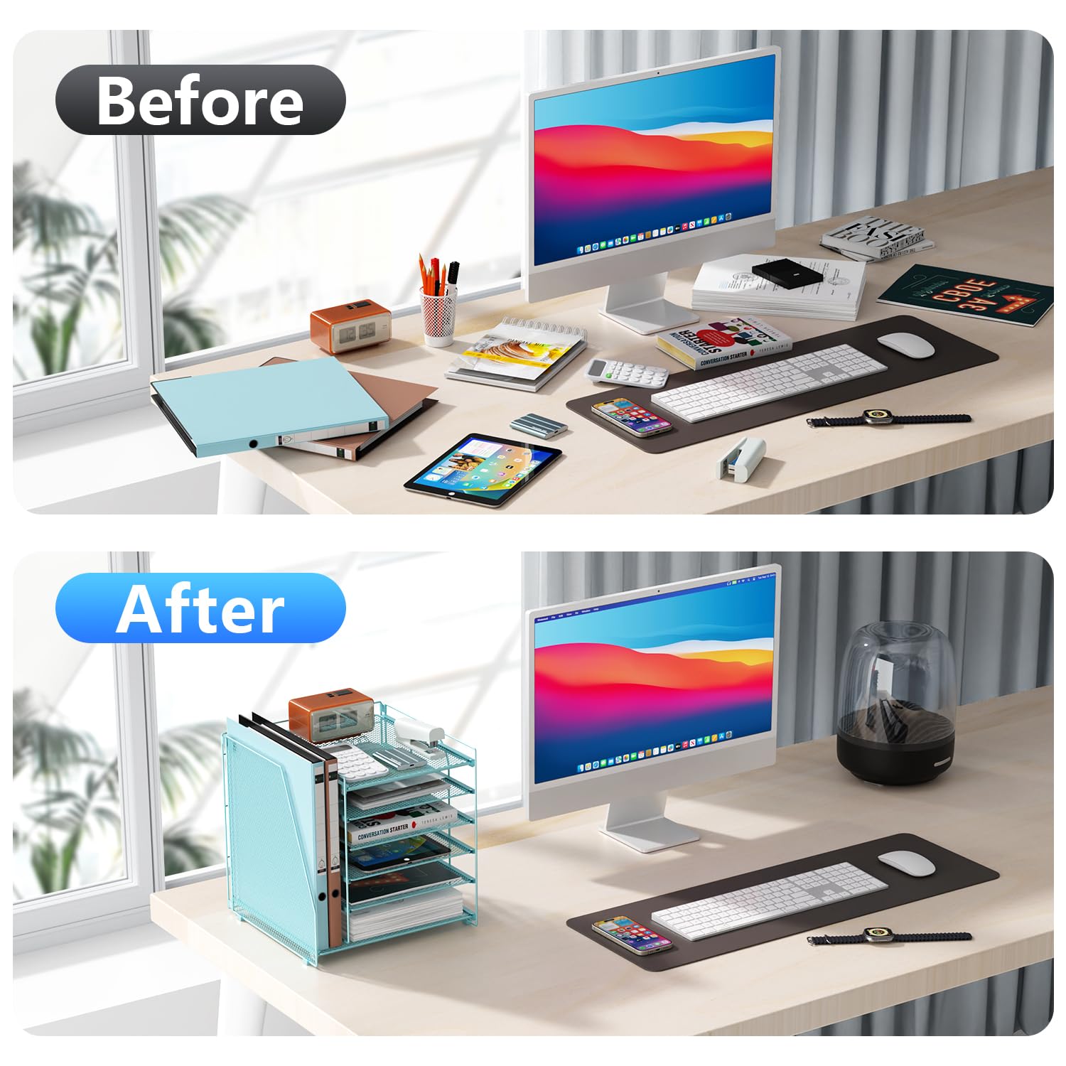 gianotter Organizzatori e accessori da scrivania, organizer per carta a 6 livelli con portariviste, organizer per documenti, accessori da scrivania e spazio di lavoro (blu)