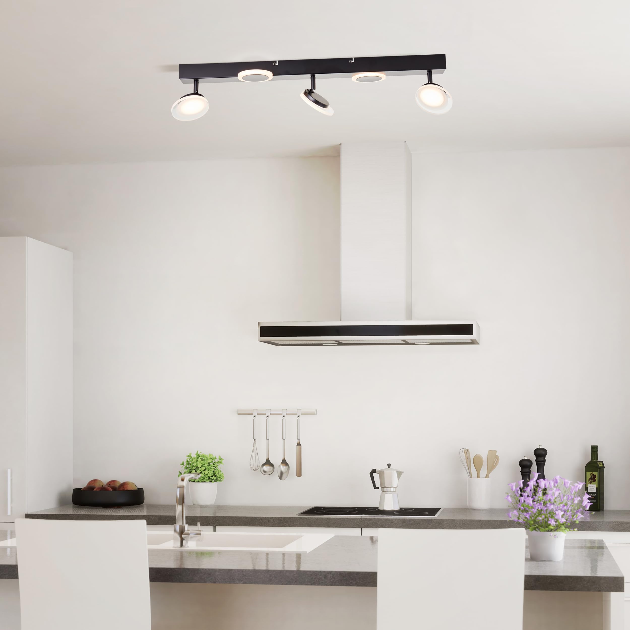 Lightbox LED Decken Strahler - 3 flammige Spotbalken im zeitlosen Design mit schwenkbaren Köpfen & 3 x Spots und 2 x Dekolichter - aus Metall/Kunststoff - in Schwarz - 70 cm Breite