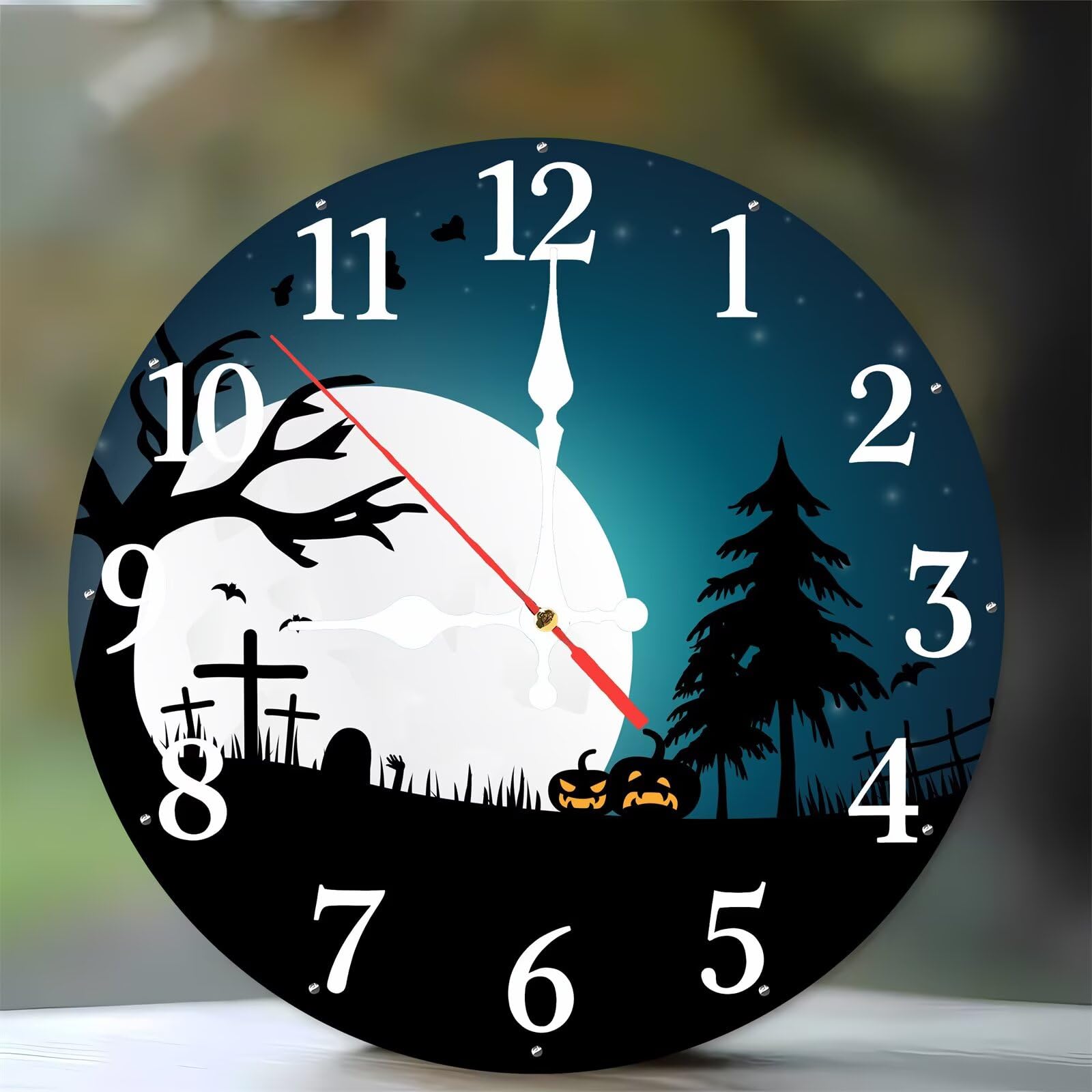 Horloge murale chambre sans bruit de 35 cm en bois design Halloween