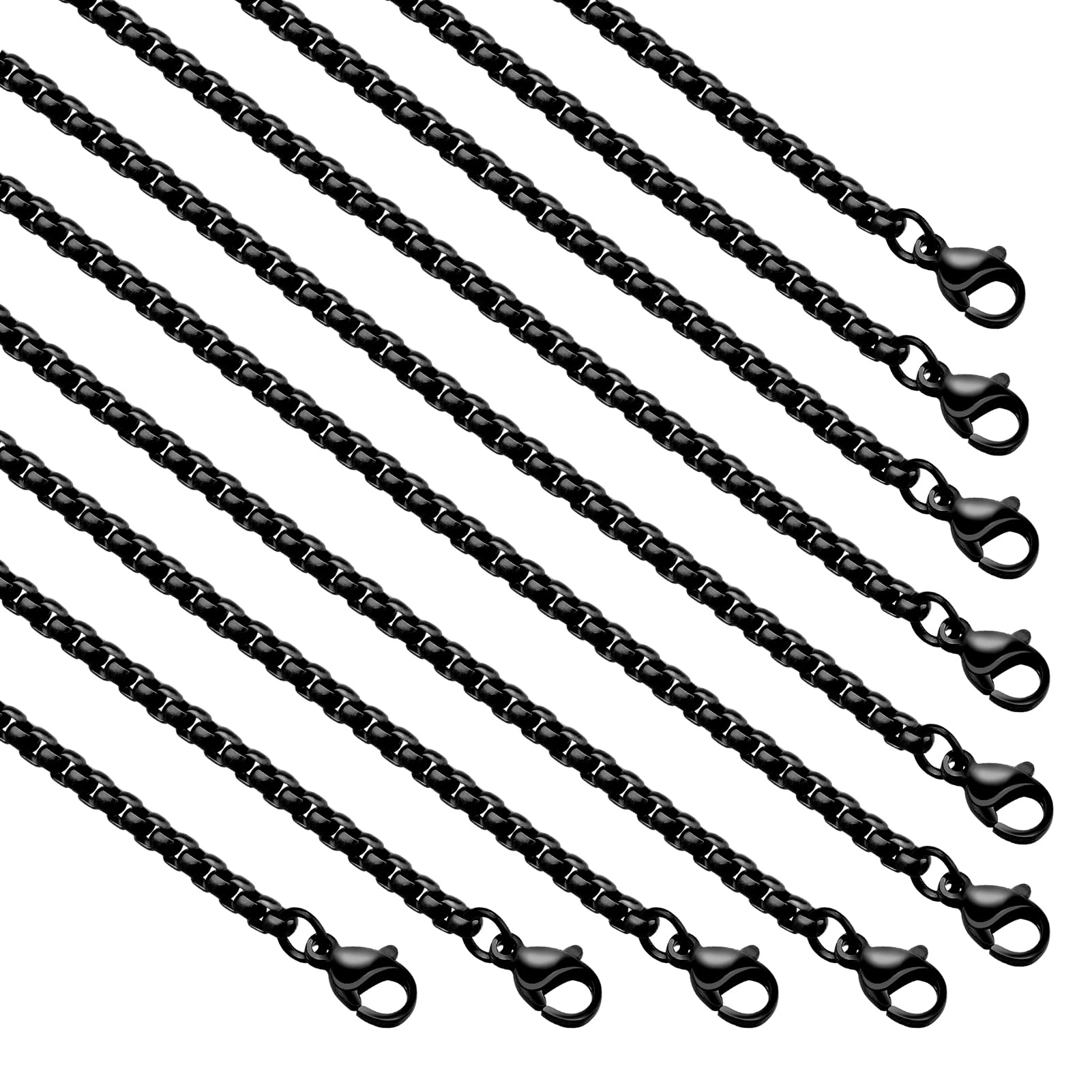 Photo 1 of YOUBEIYEE 10 Pack Black Necklace Chain Bulk for Jewelry Making Stainless Steel Square Rolo Necklaces Set for Women and Men (20inch)