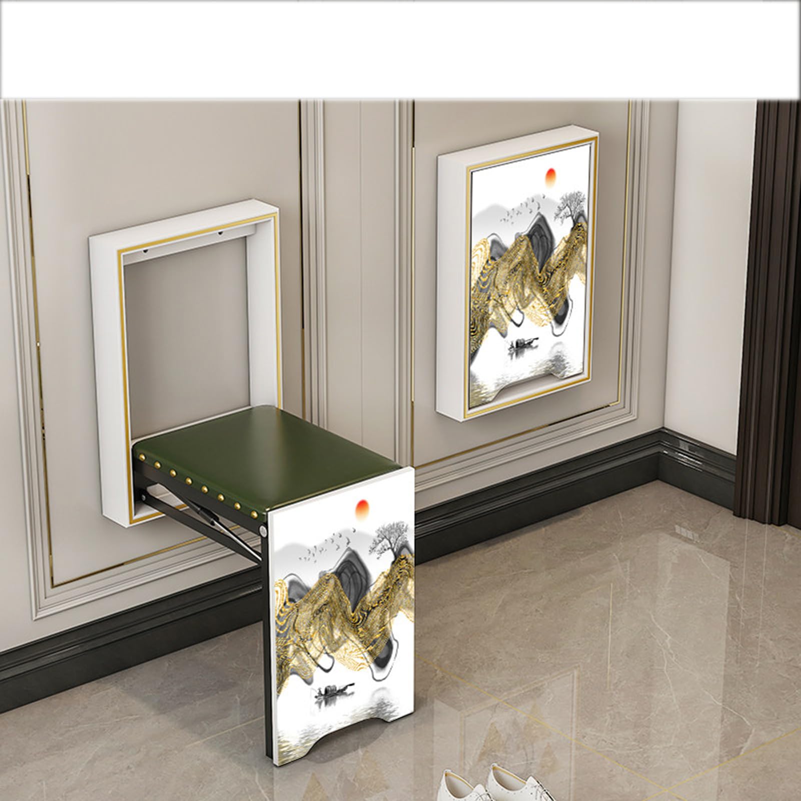 SLDAGe Wall-Mount Foldable Shoe Bench, Entryway Shoe Changing Stool, Space-Saving Seat Capacity Perfect for Entryways, Hallways, Bedrooms,White 9