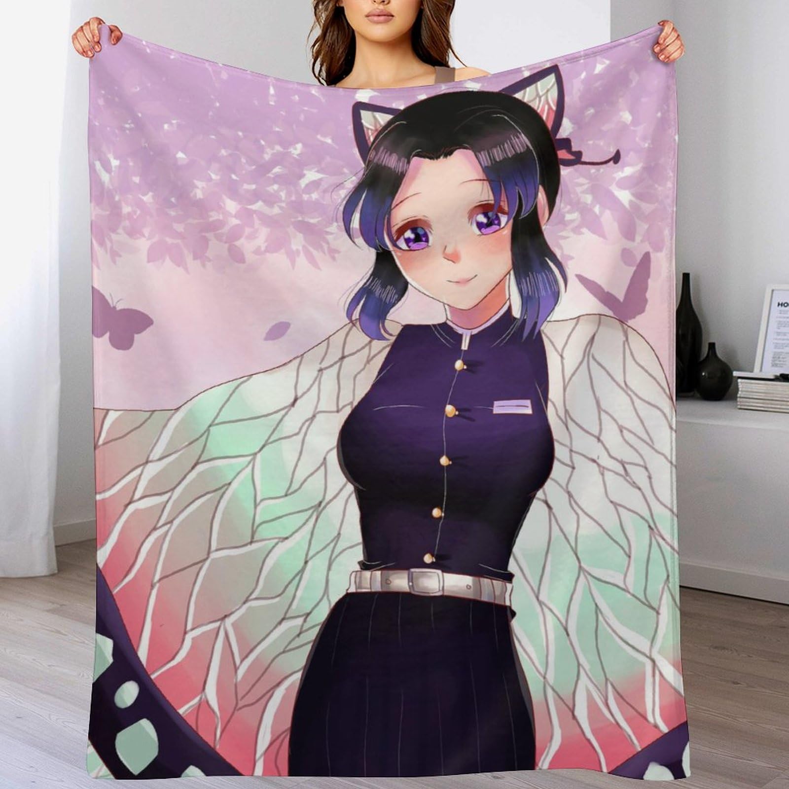 Amazon｜毛布 鬼滅の刃 虫柱 胡蝶 しのぶ ブランケット ひざ掛け 掛け