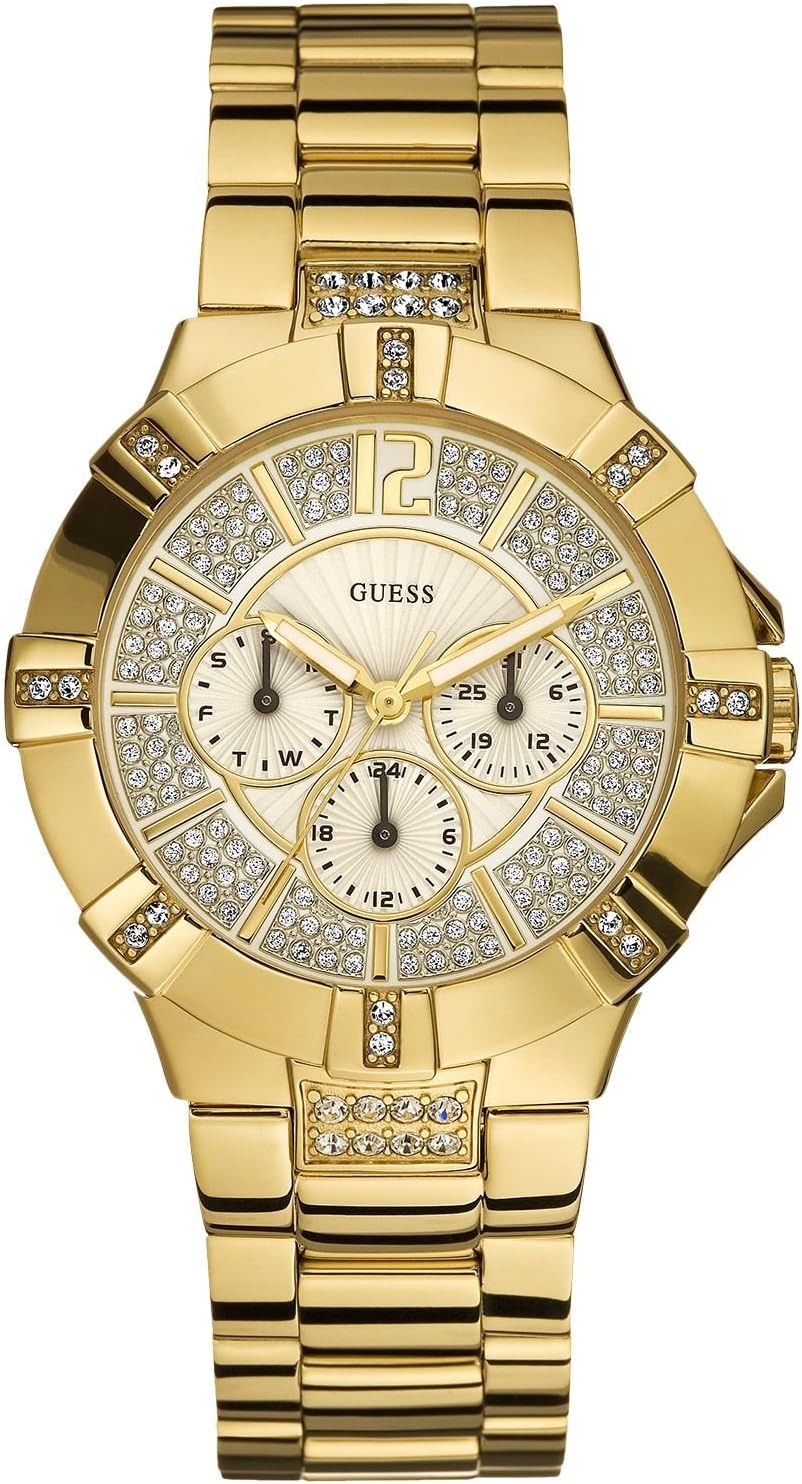 Guess Ladies Quartz Watch with Beige Dial Analogue Display and Gold Stainless Steel Strap W13573L1