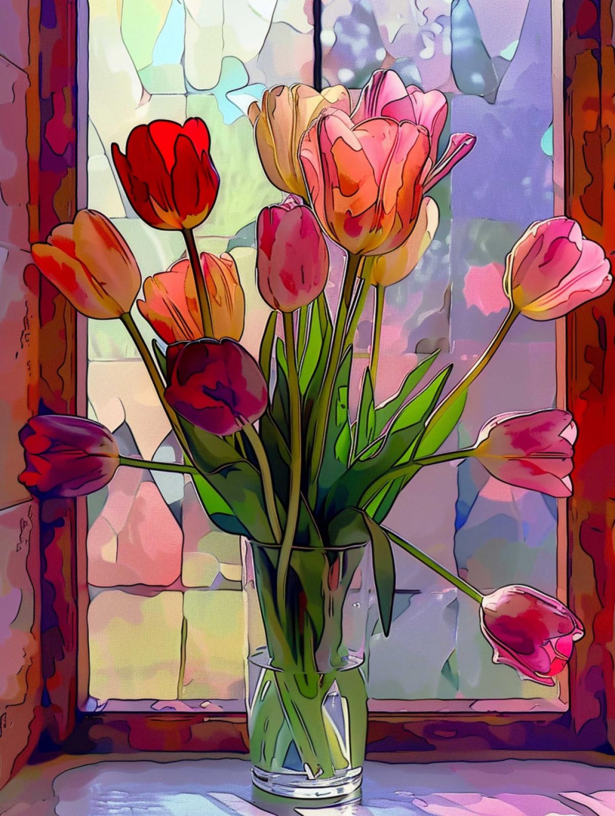 RKFLGEW Kit De Bordado Diy Flores De Tulipán Coloridas Kit De Bordado De Cuentas Punto De Cruz Punto De Aguja Kit De Tapiz Artesanal Patrón De Costura Con Cuentas 3D 40x50cm