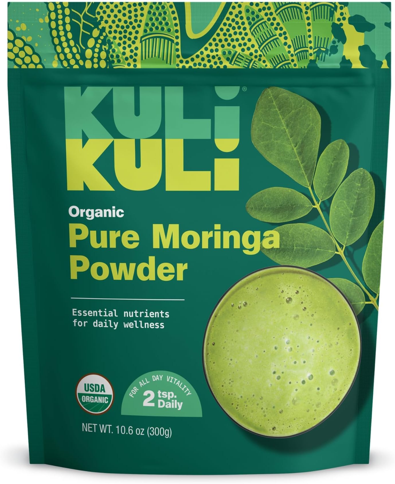 Kuli Kuli Moringa Oleifera Organic Leaf Powder & Green Smoothie, 100% Pure USDA Certified & Non-GMO Moringa Powder, Great with Smoothies, Tea, and Food - Single Pack, 10.6 oz