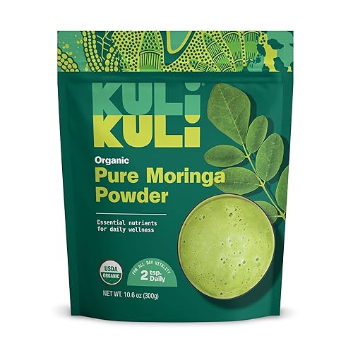 Kuli Kuli Polvo de Hoja de Moringa Oleifera Orgánica y Batido Verde, 100% Puro Certificado por la USDA y Sin OGM, Ideal para Licuar, Té y Comida -
