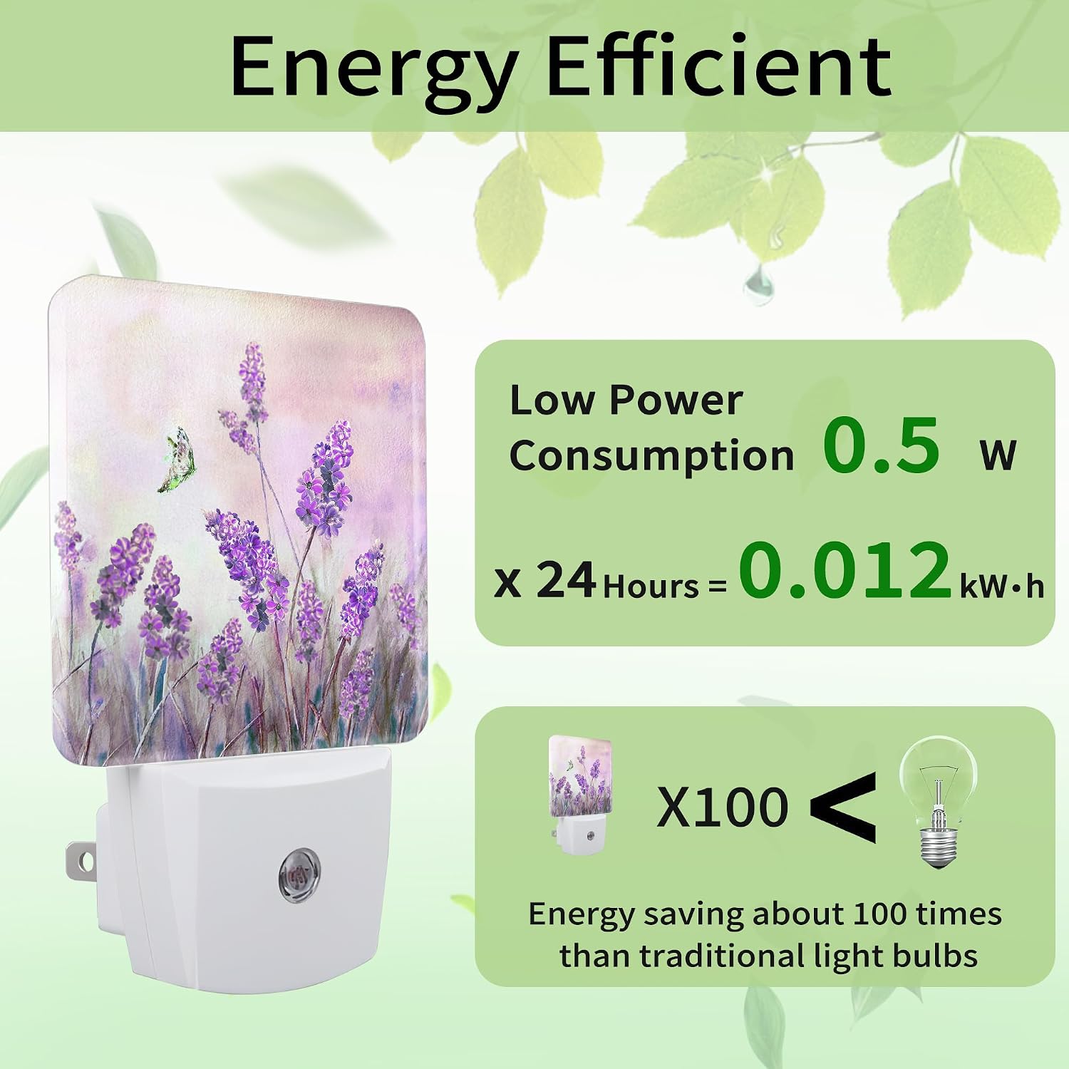 Lavander Flower Butterfly Night Light, Night Light Plug into Wall with Dusk to Dawn Sensor, LED Lamp Energy Saving Lights for Men Women Boys Girls,Lamp for Bedroom Bathroom Hallway image 3