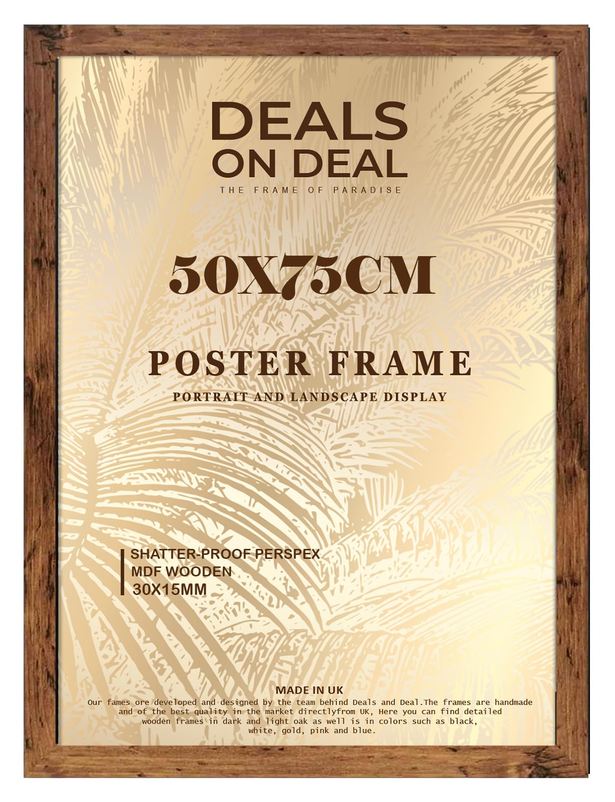 DEALS ON DEAL® Modern Large Poster Frame 75x50cm Mdf Wooden Picture Frames 50cm x 75cm for Jigsaw Puzzles/Shatter-Proof Front Vertical/Horizontal Mounting For Home & Office Décor-Rustic