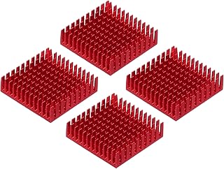 MECCANIXITY 4Pcs 40x40x11mm Heatsink Aluminum Radiator Heat Sink Cooling with Thermal Blue Sticker for Chip CPU, Power Transistor, FET, IC, Power Amplifier,Red
