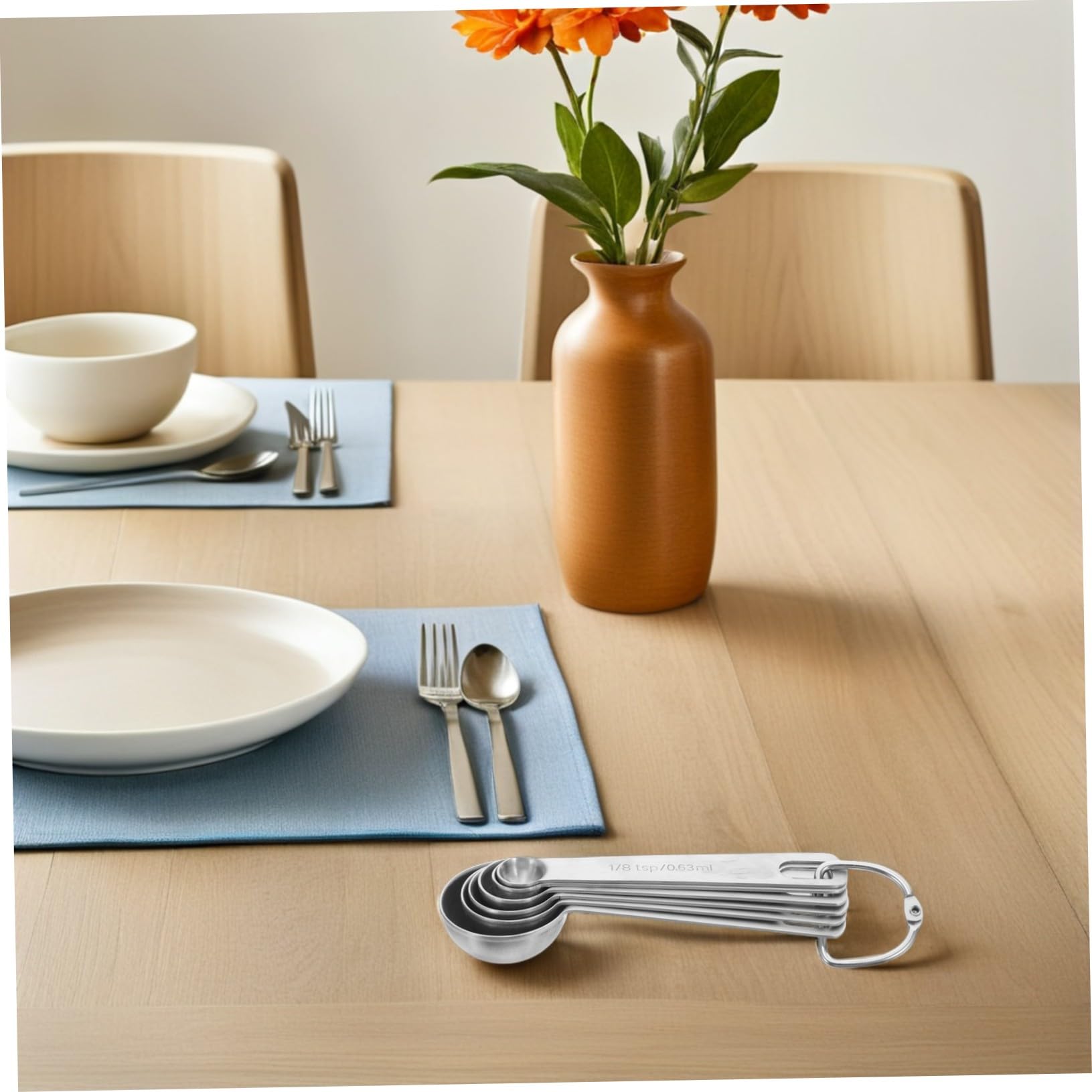 2 Sätze Edelstahl Messbecher und Messlöffel Set mit Komfortgriff und Aufhängeloch Präzise Küchenmesser für Trockene und Flüssige Zutaten zum Backen und Kochen
