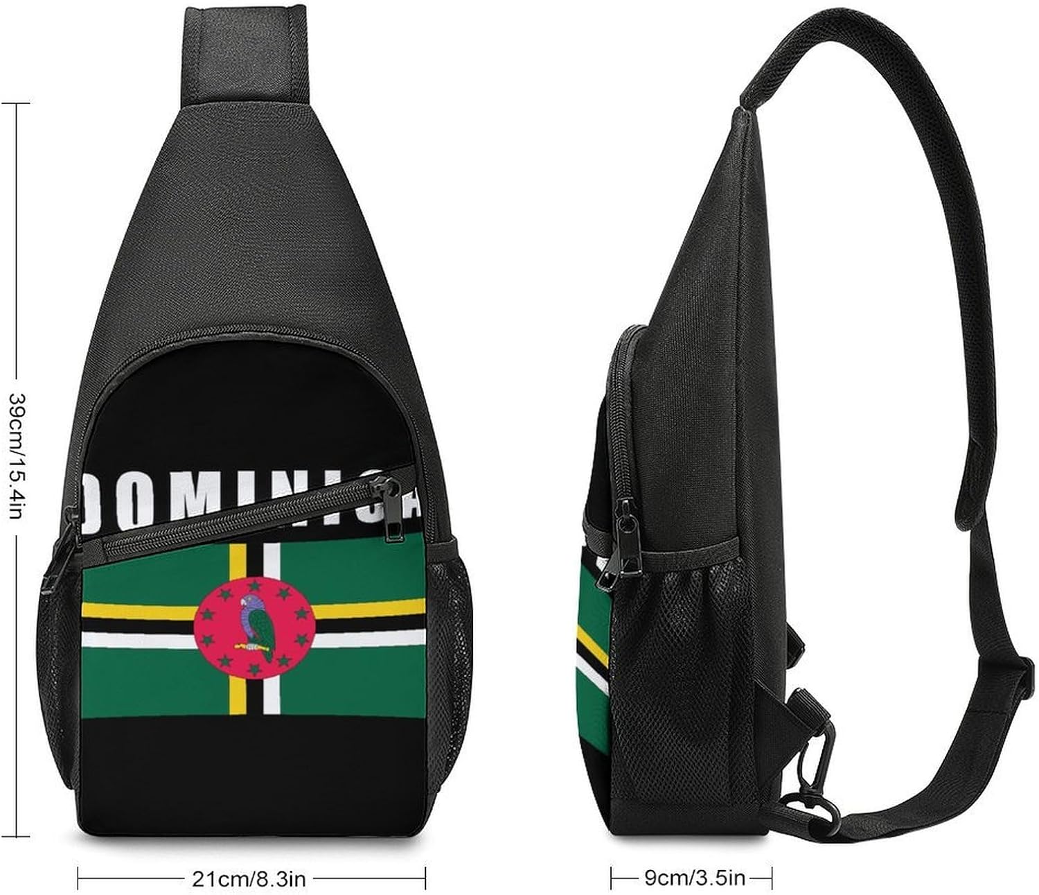 Dominica Dominican Flag Logo Crossbody Sling Backpack Chest Bag Daypack | unisex,trendy,with convertible and detachable shoulder strap,side pockets