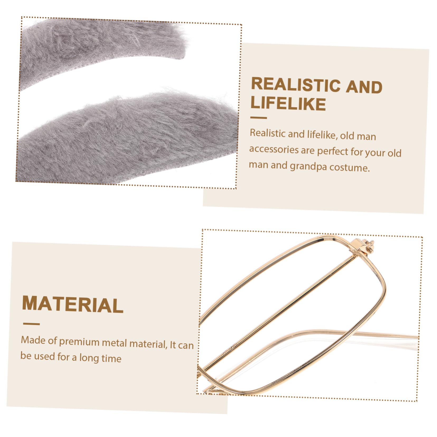 HAPINARY Realistic Old Man Costume Set Fake Beard Eyebrows Glasses for Men's Dress up