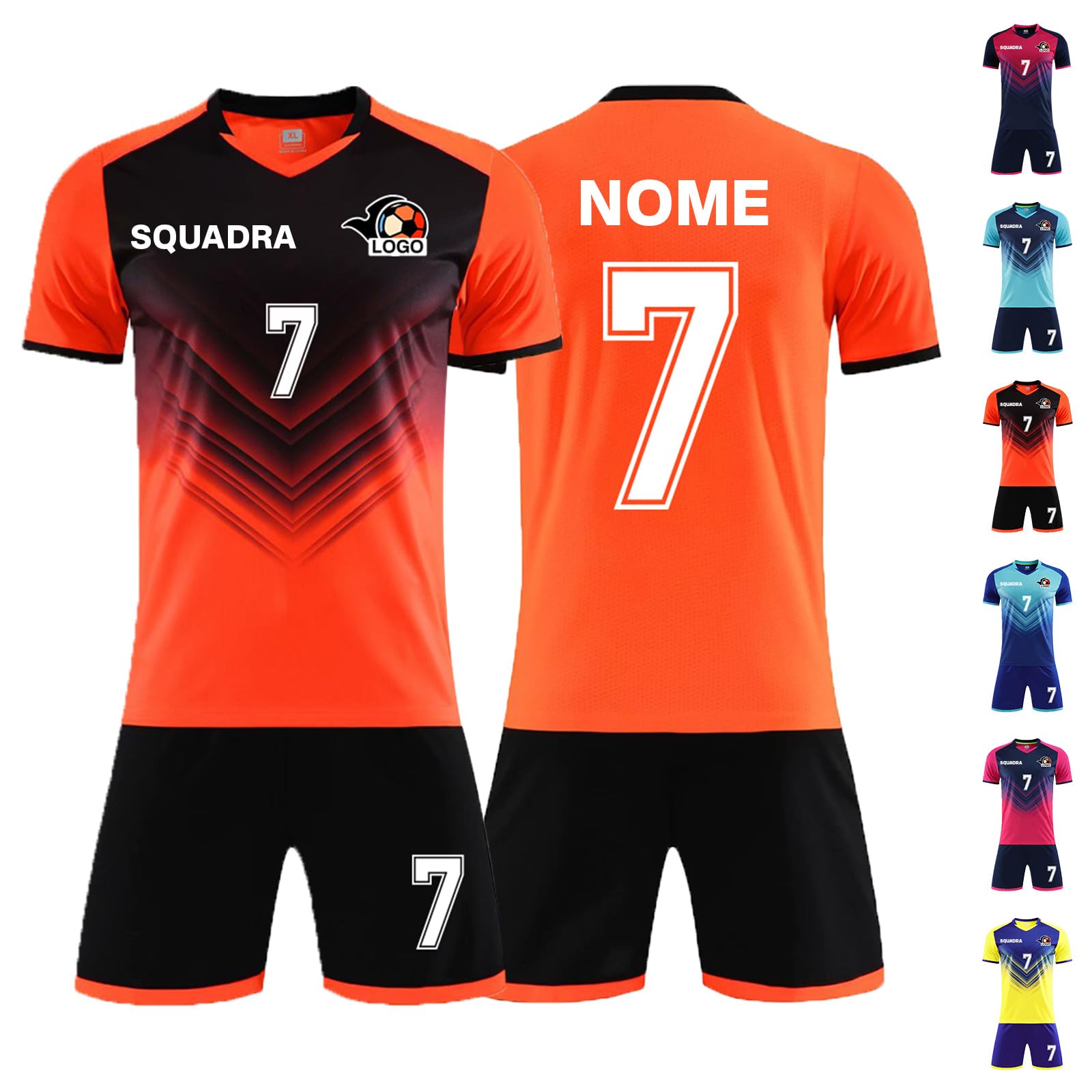LAIFU Maglia Calcio Personalizzabile con Nome Numero Logo Maglia da Calcio A Manica Corta Pantaloncini da Calcio e Calzini da Calcio Donna Bambini Giovani Adulto