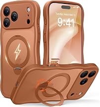 GolbinBox Magnetic for iPhone 17 Pro Case with 360° Stand for Women | [Compatible with Magsafe][Cute Wave Edge][Military-Grade Protection]Translucent Matte Case for iPhone 17 Pro,Rose Orange
