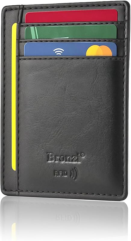 Bronzi® Portafoglio Uomo Slim | Pelle Alta Qualità Mini Nero| Piccolo Sottile Elegante | Portacarte Uomo Donna Portatessere Porta Carte Di Credito| Design Italiano Box Regalo