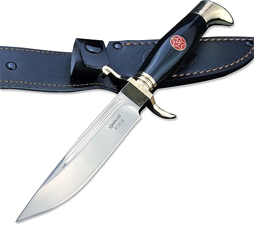 HUAAO Cuchillo Bowie con funda, cuchillo de supervivencia de hoja fija de espiga completa con mango acrílico para caza, pesca y campamento (negro)