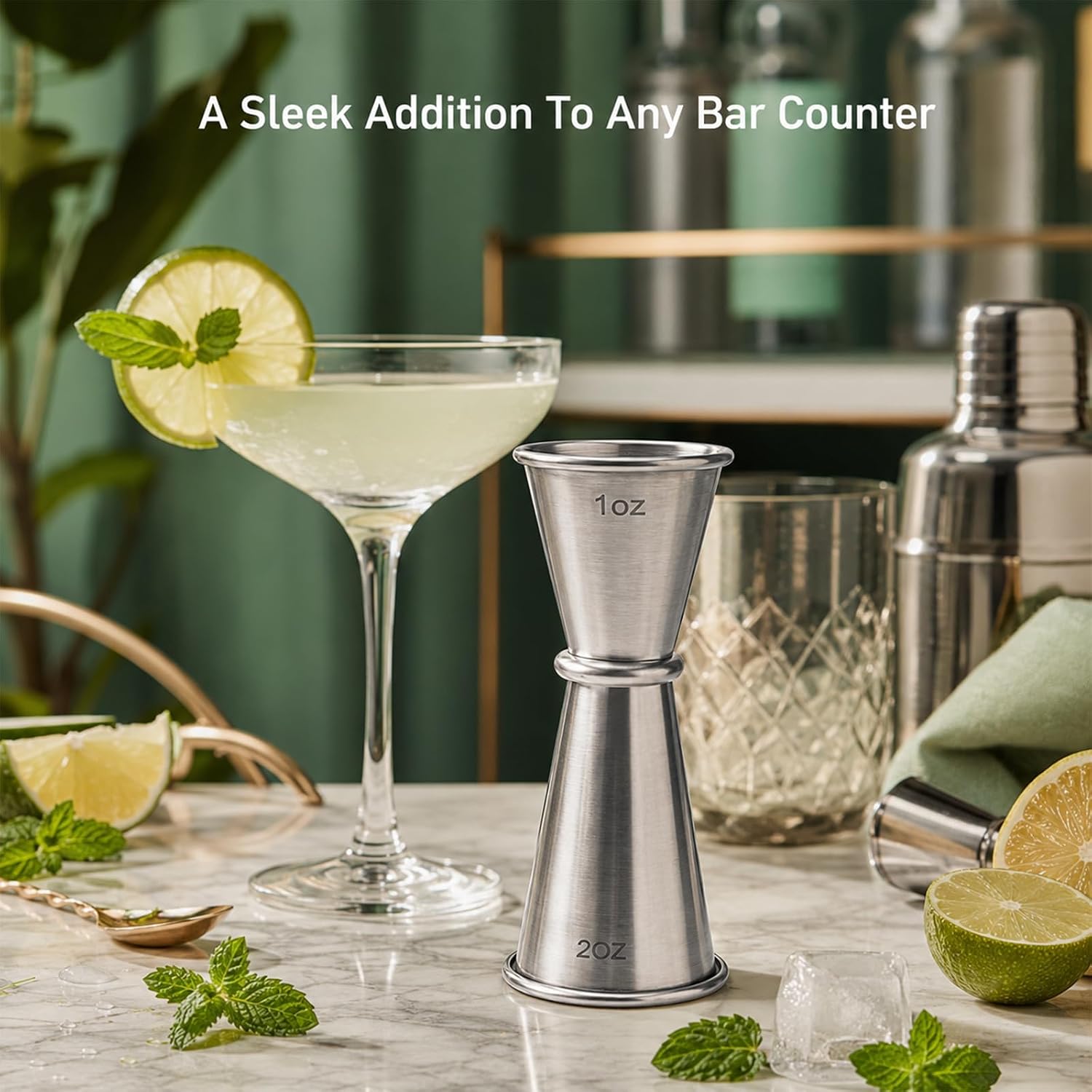 2-Pack Stainless Steel Cocktail Jigger, Dual-Sided Cocktail Jigger Set 2 oz 1 oz, Measure Jiggers for Bartending, Drink Measuring Cup for Home Bar Supplies (Silver)