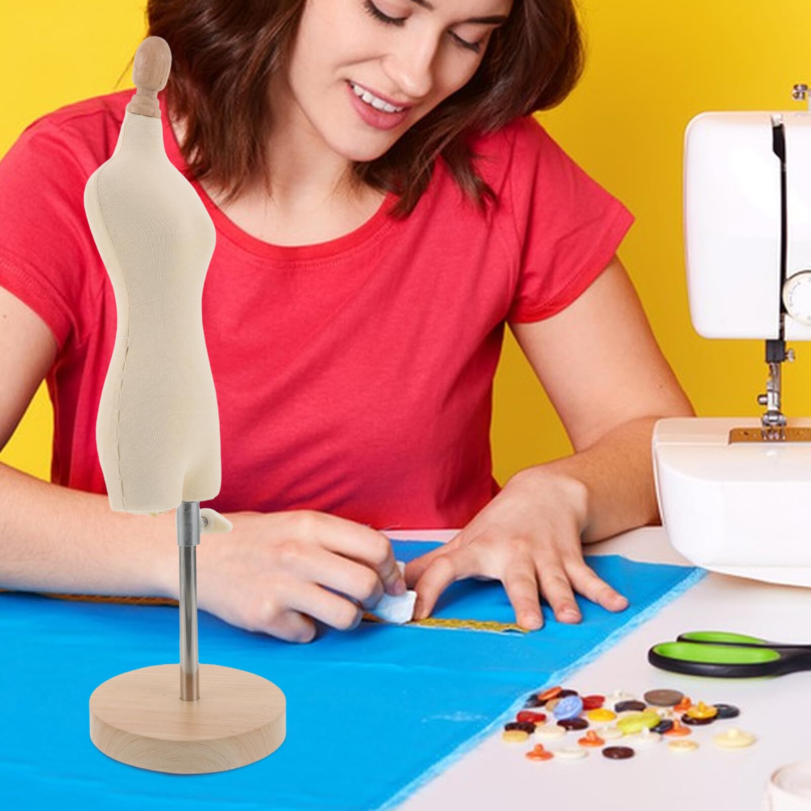 Maniquí Femenino de Costura Ajustable Mini con Soporte para Vestido Base de Madera para Estudio Casa y Enseñanza de Confección