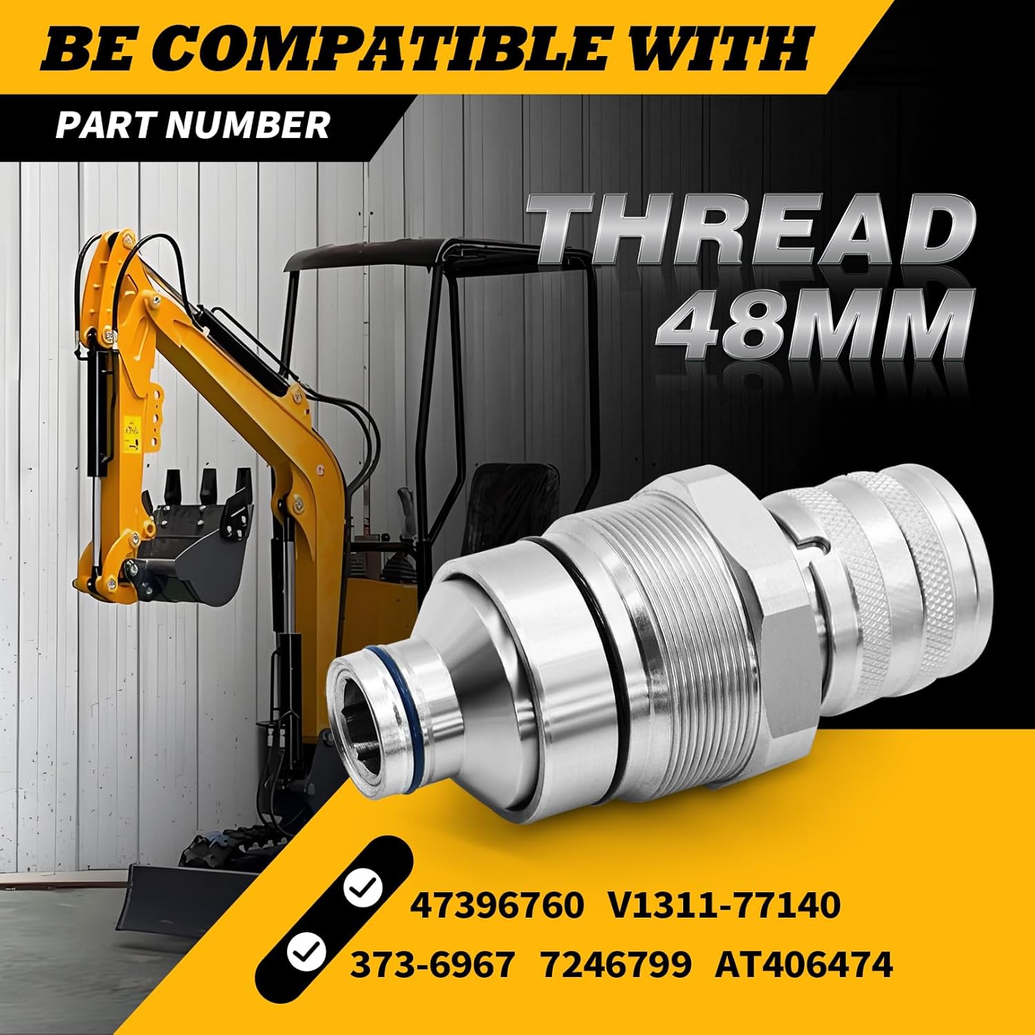 48 MM Thread Hydraulic Flat Face Quick Coupler Kit Compatible with Excavator and Skid Steer Loader 7246802 7246799
