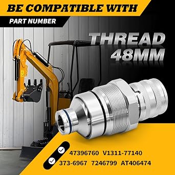 48 MM Thread Hydraulic Flat Face Quick Coupler Kit Compatible with Excavator and Skid Steer Loader 7246802 7246799