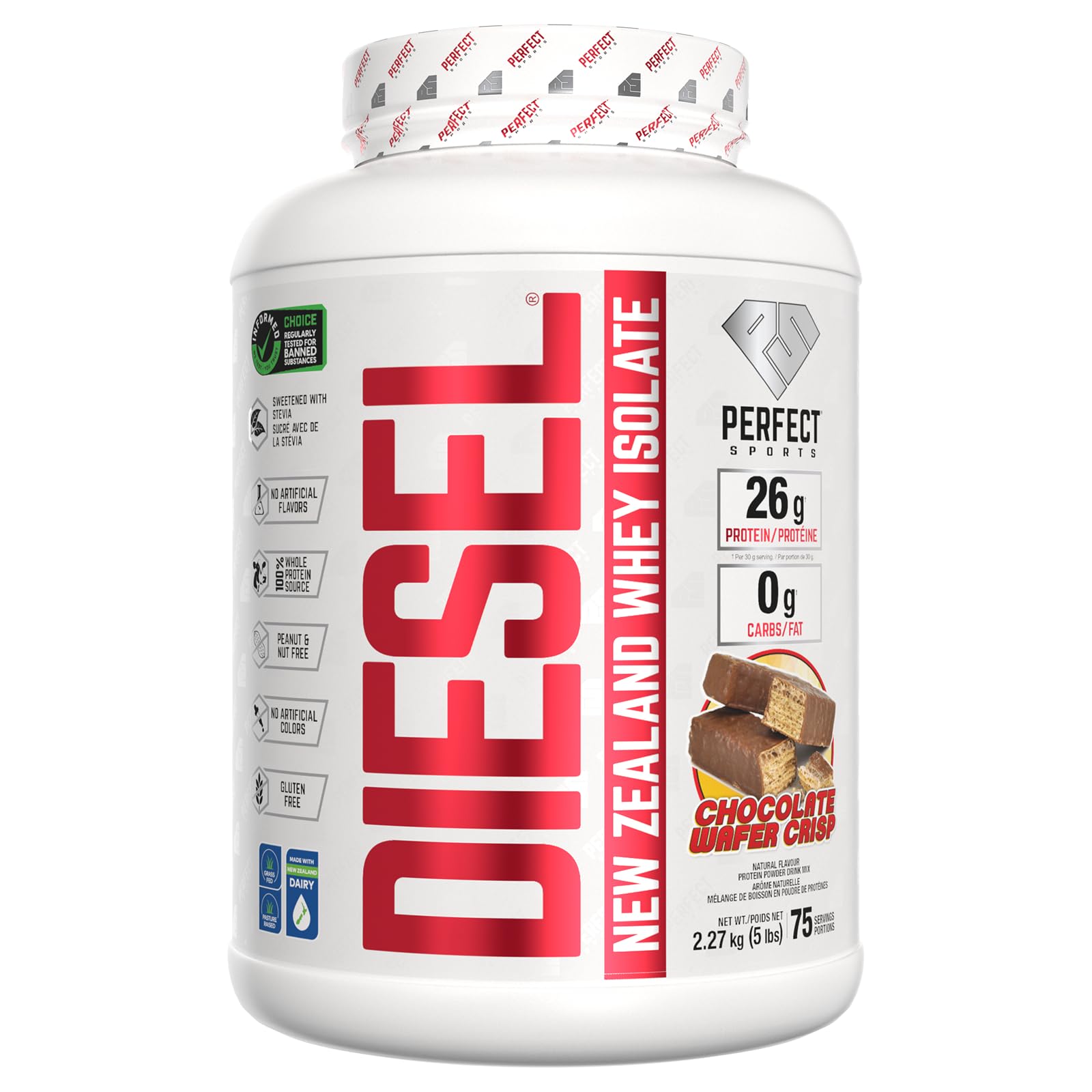 PERFECT SPORTS Diesel Whey Protein Isolate 100% da Nova Zelândia, Chocolate Wafer Crisp, 2,27 kg