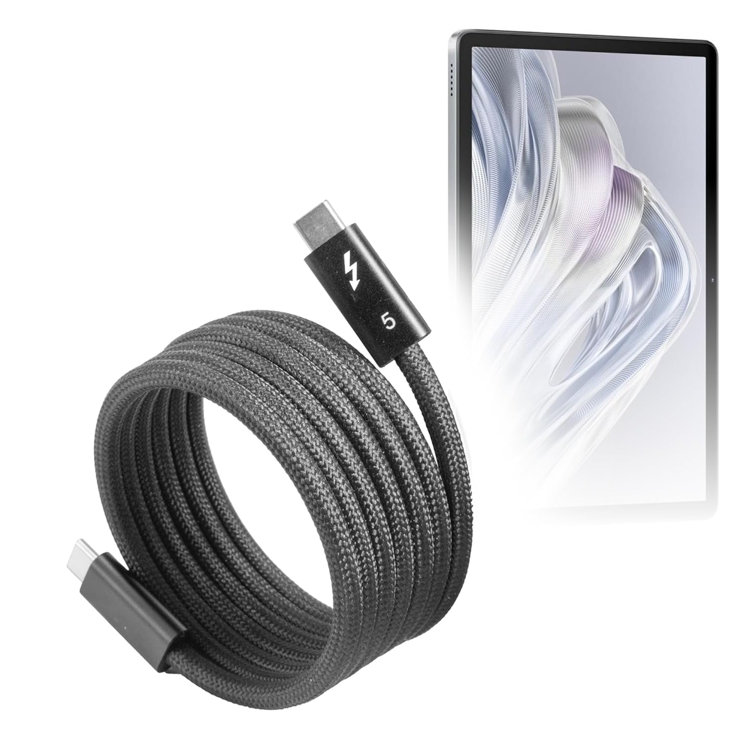 BoxWave Cable Compatible with Oukitel OT9 - SnapWrap Thunderbolt 5.0 Cable (5ft 240W), Magnetic Self-Coiling Nylon Braided Retractable - Jet Black