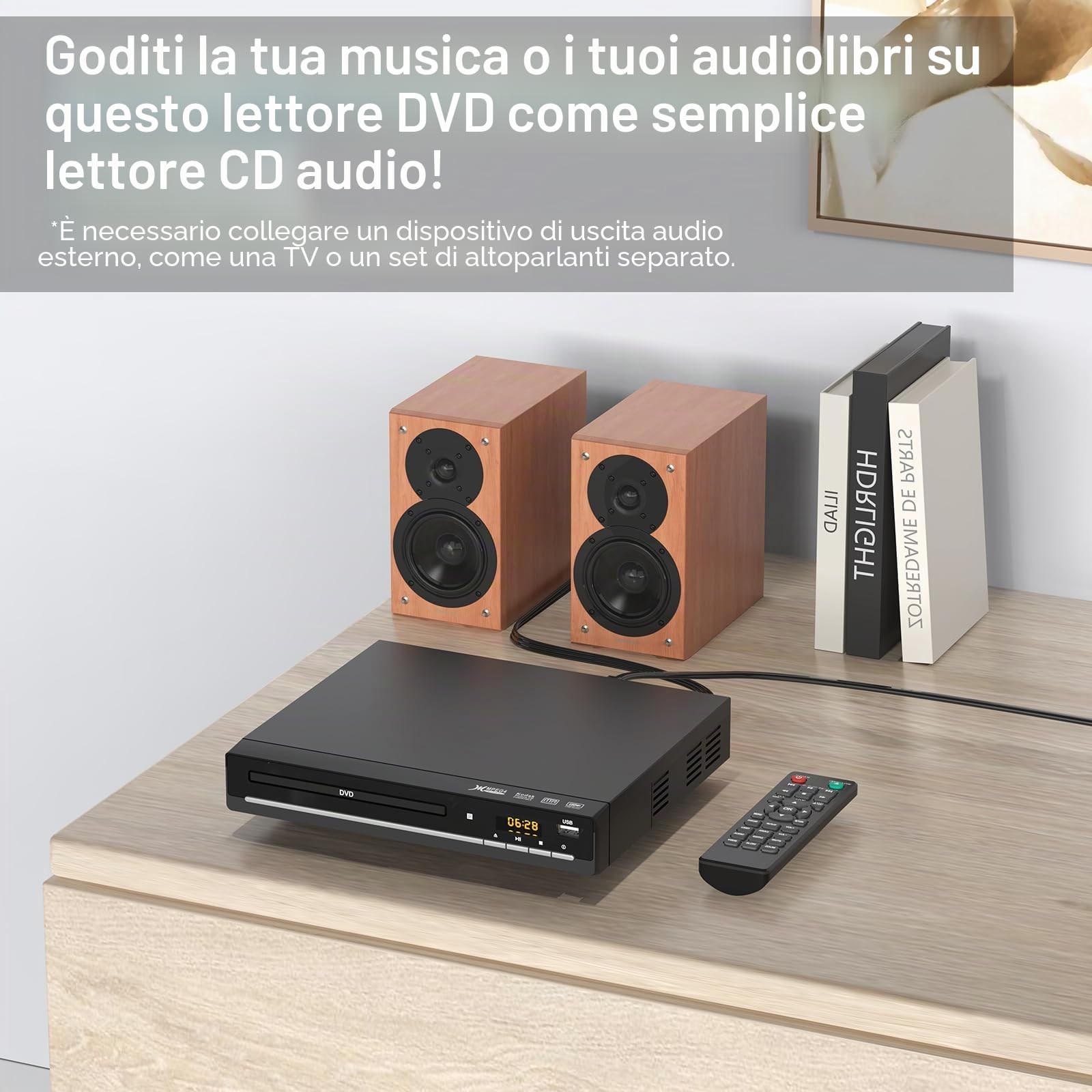 Lettori DVD per TV con HDMI, riproduce tutte le regioni e i formati, lettore CD per la casa, supporta video 1080P / CD / DVD / VCD / JPEG / USB, telecomando, cavi HDMI e RCA inclusi