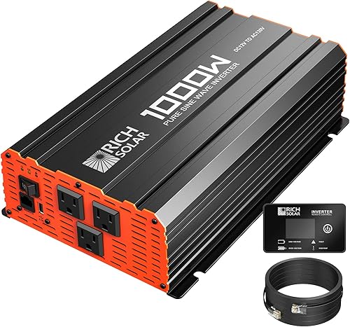 RICH SOLAR Inversor industrial de onda sinusoidal pura de 2000 vatios y 12 voltios, convertidor de 12 V CC a 110 V CA para remolque RV Marine Off