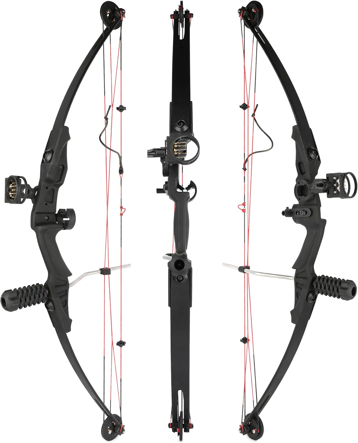 Pulley Compound Bow Outdoor Hunting Archery Training 30 lb. Tension 130FPS Arrow Speed 75% Effort Saving Ratio Includes Sight Shock Absorbing Arrow Table ABS Bow Grip Fiberglass Limbs