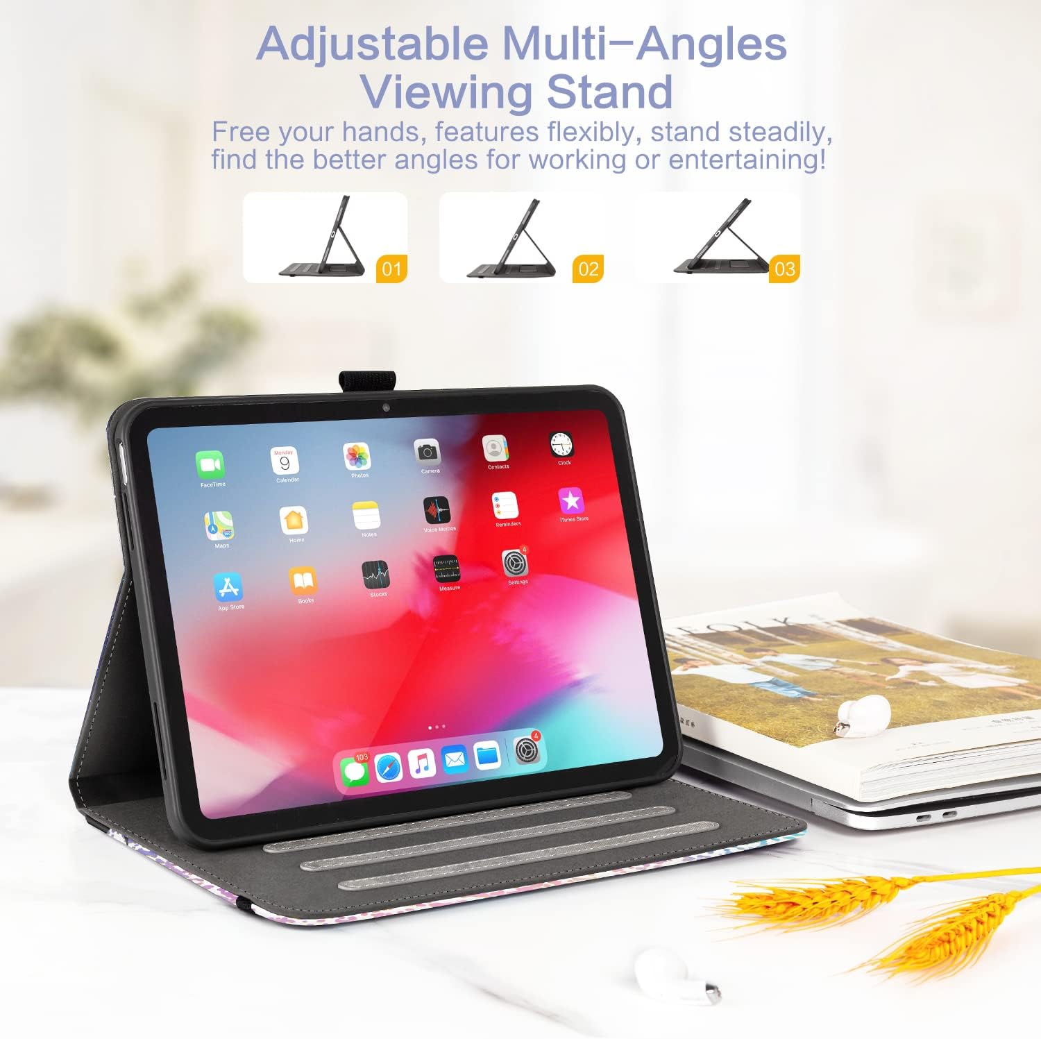 Lokigo Case for iPad (A16) 11th Generation 11 Inch 2025, for iPad 10th Gen 10.9 Inch 2022, Build with Pencil Holder/Hand Strap/Pocket, Protective iPadA16 Smart Stand Cover, Auto Wake/Sleep, Pink Book